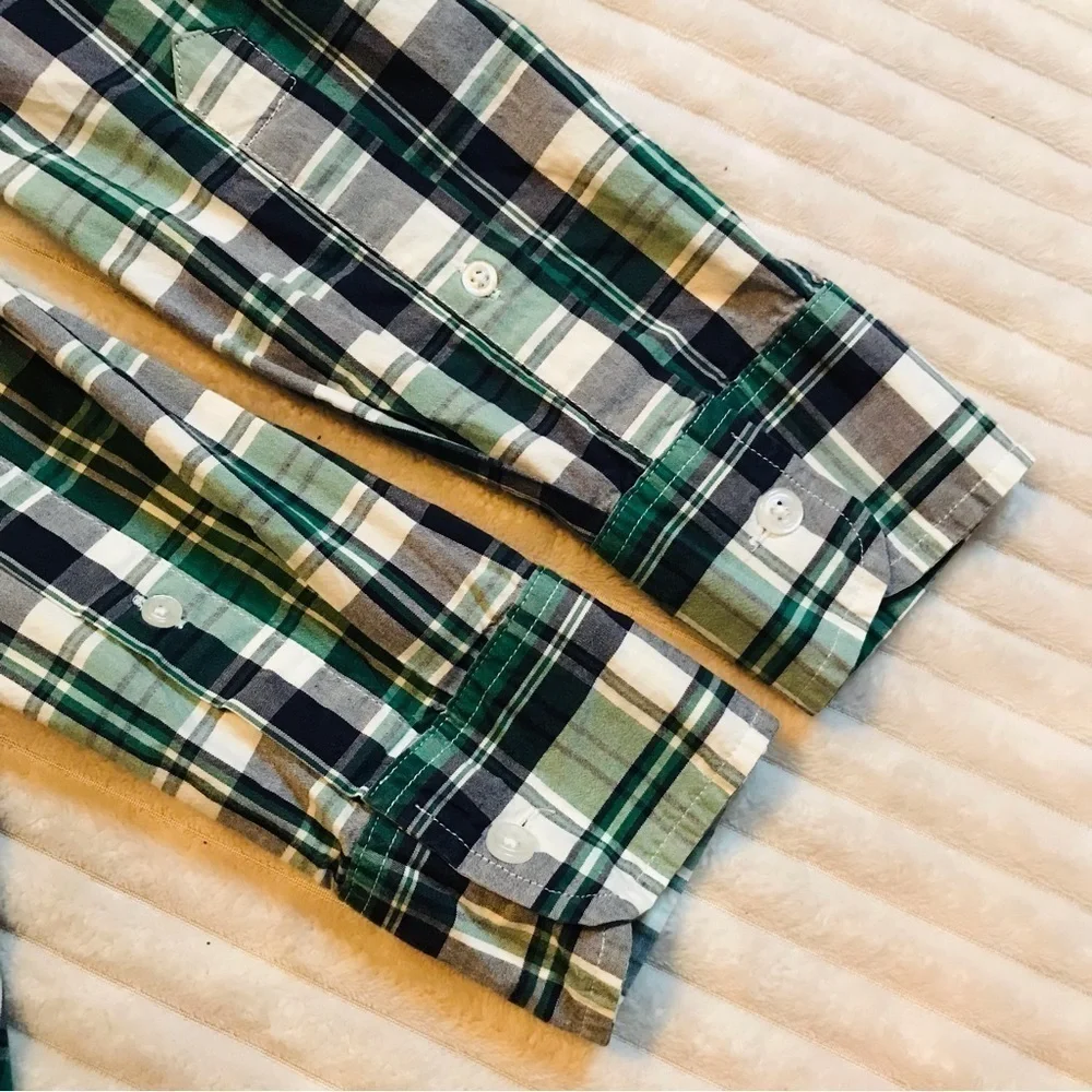 J Crew Mercantile Blue Green White Plaid Button Front Shirt Men’s size Small